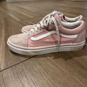 Vans Old Skool Pink Suede White Stripe Lace Up Low Top Shoes Sneakers Women 8.5